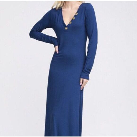 Doublju Women's Banded Button V-Neck Long Sleeve Maxi Dress Size Small - Picture 3 of 3